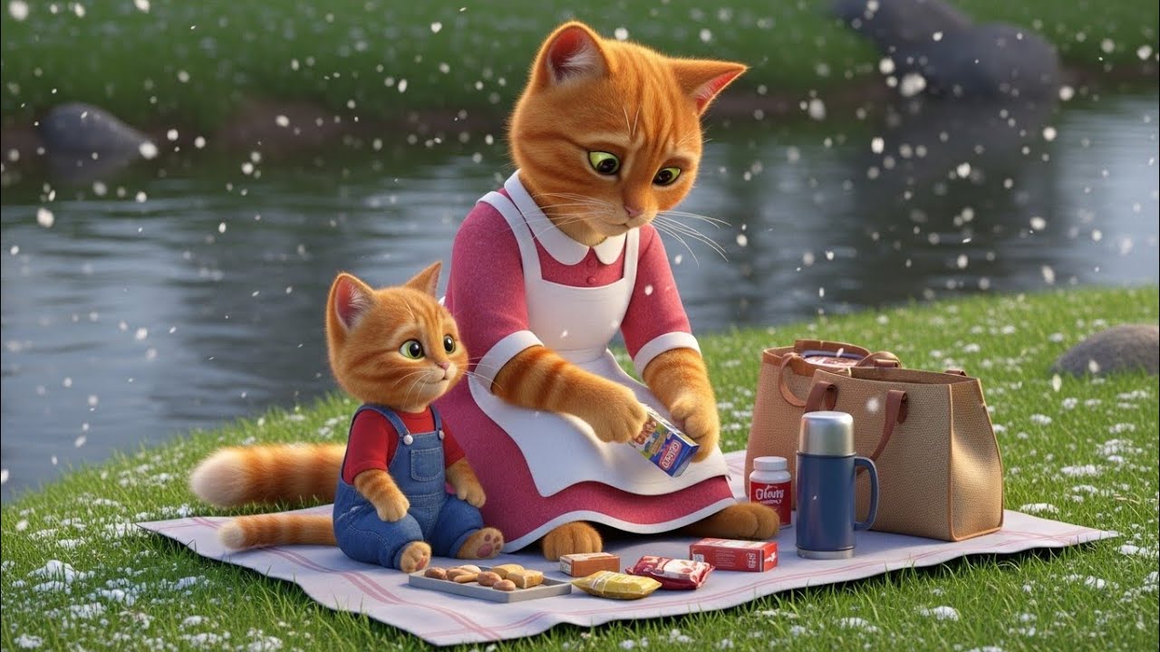 🐱💖 A Mother Cat’s Magical Picnic Moment 🧺❄️ | A Heart-Touching Story of Love & Care 🌸🐾