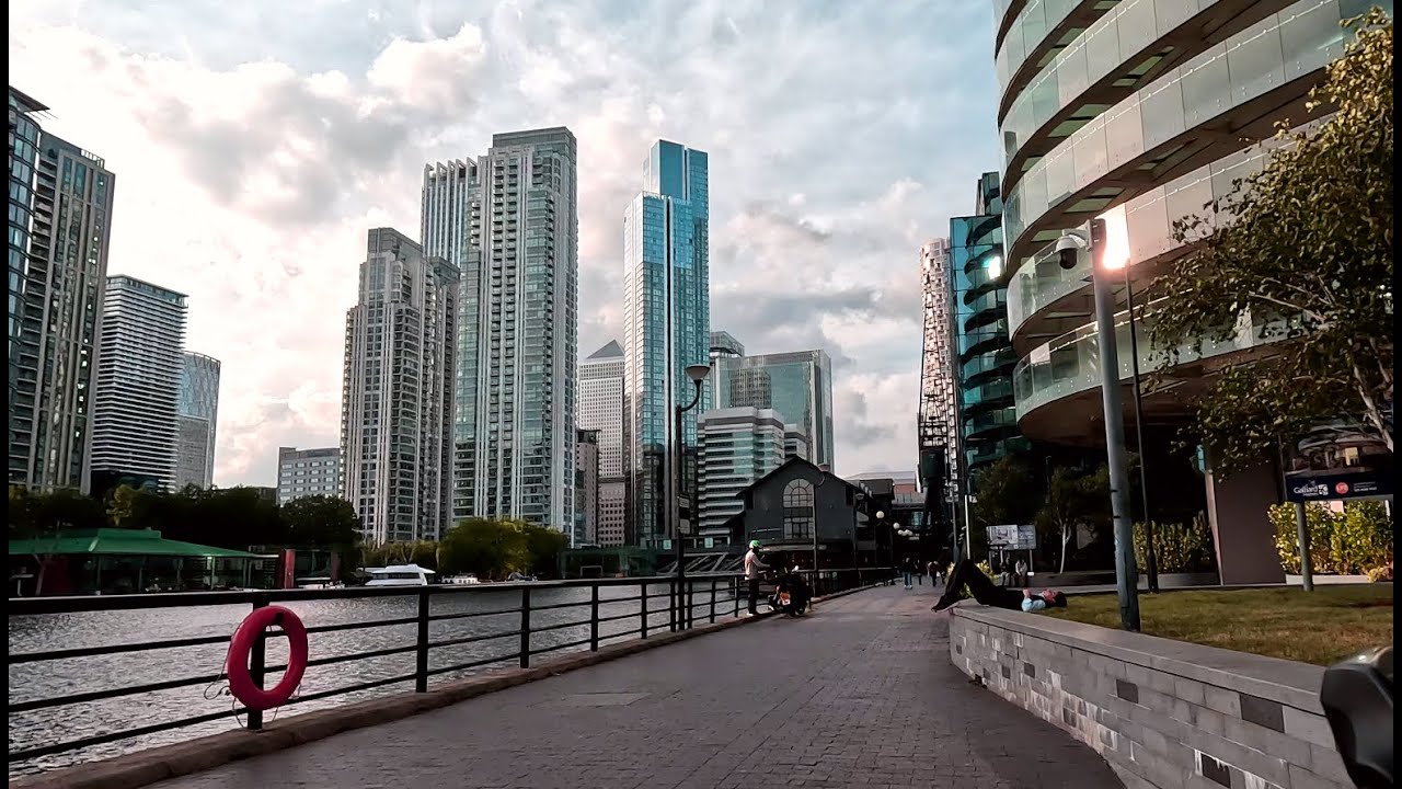 LONDON MILLWALL INNER DOCK ISLE OF DOGS SUNNY AFTERNOON CITY CYCLING TOUR 2025 4K 60FPS