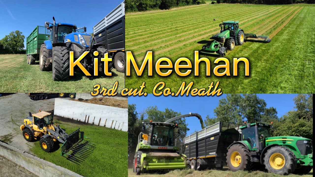 Kit Meehan with his new John Deere 7r and triple mowers take on 3rd cut~Co.Meath