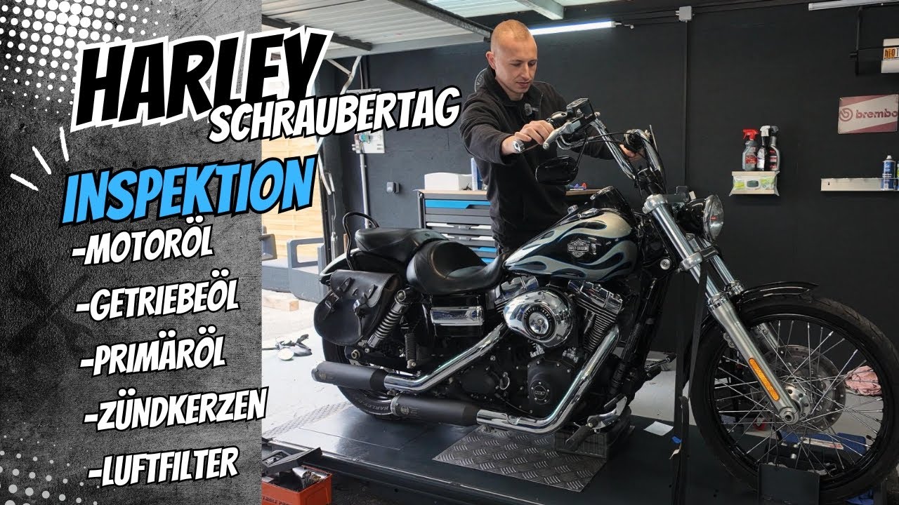 Harley Davidson WIDE GLIDE Klappenauspuff / Inspektion ÖL wechsel Primär, Getriebe und Motoröl