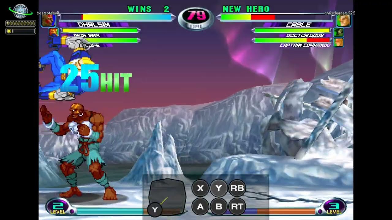 MvC2 Dhalsim double snap from rushdown, assist confirm into oki mixup sequence 010926