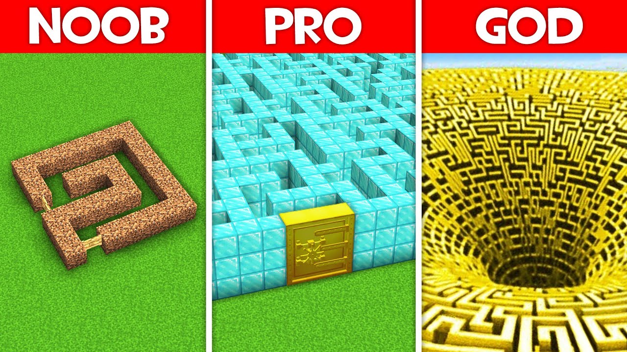 Minecraft Battle: GIANT MAZE BUILD CHALLENGE - NOOB vs PRO vs HACKER vs GOD in Minecraft!