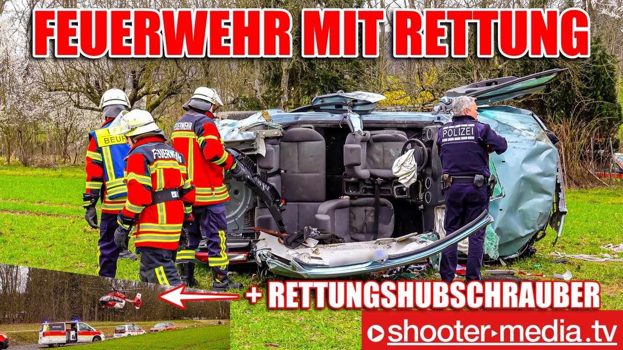 🚒  AUTO in SEITENLAGE - EINSATZKRÄFTE BEFREIEN FAHRER  🚒 | 🚁  + Rettungshubschrauber  🚁