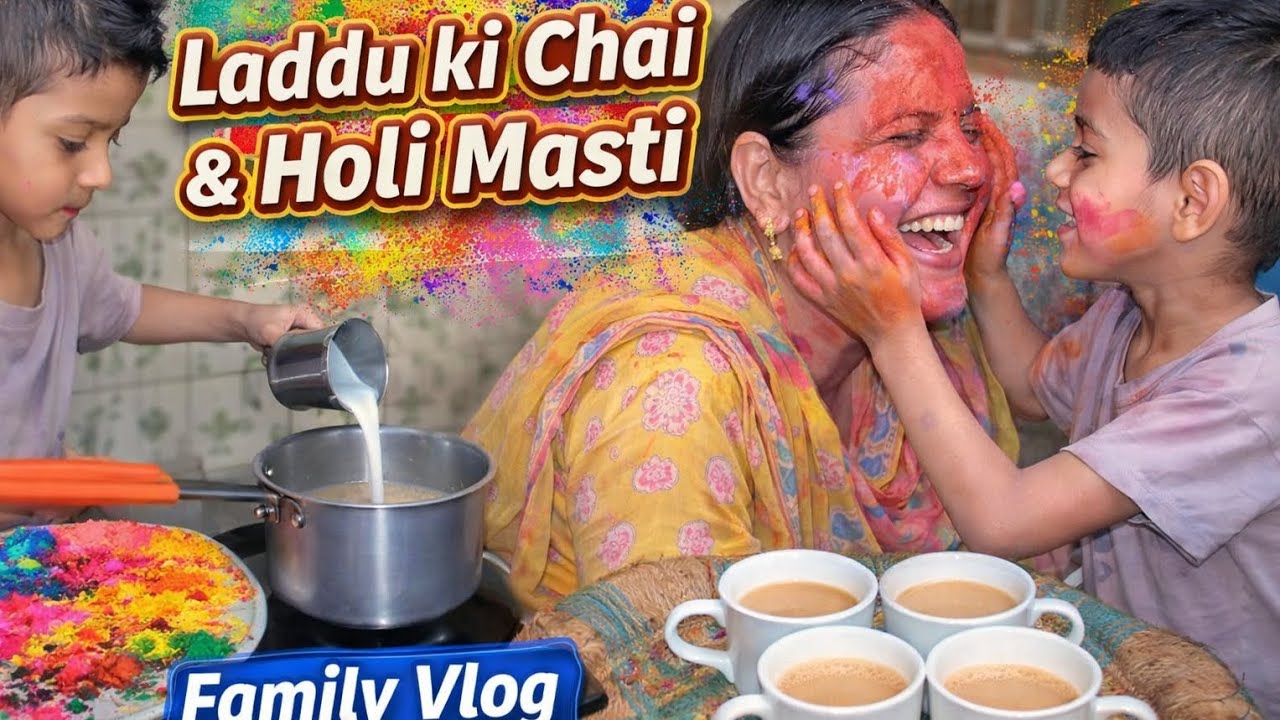 Laddu ne banai chai aur mummy ke sath kheli Holi | Daily Vlog | Family Vlog |#holivlog #funny 