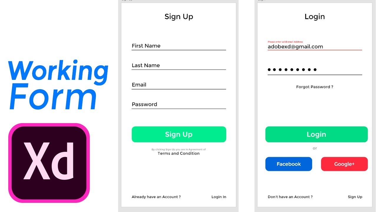Working Sign Up and Login Form - Adobe XD Tutorial for Beginners 2019