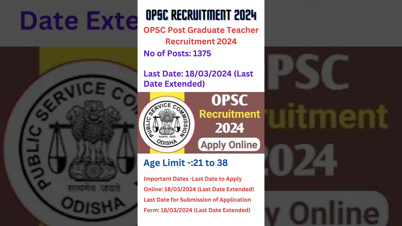 OPSC Post Graduate Teacher Recruitment 2024|OPSC Post Graduate Teacher Last Date Extended #shorts