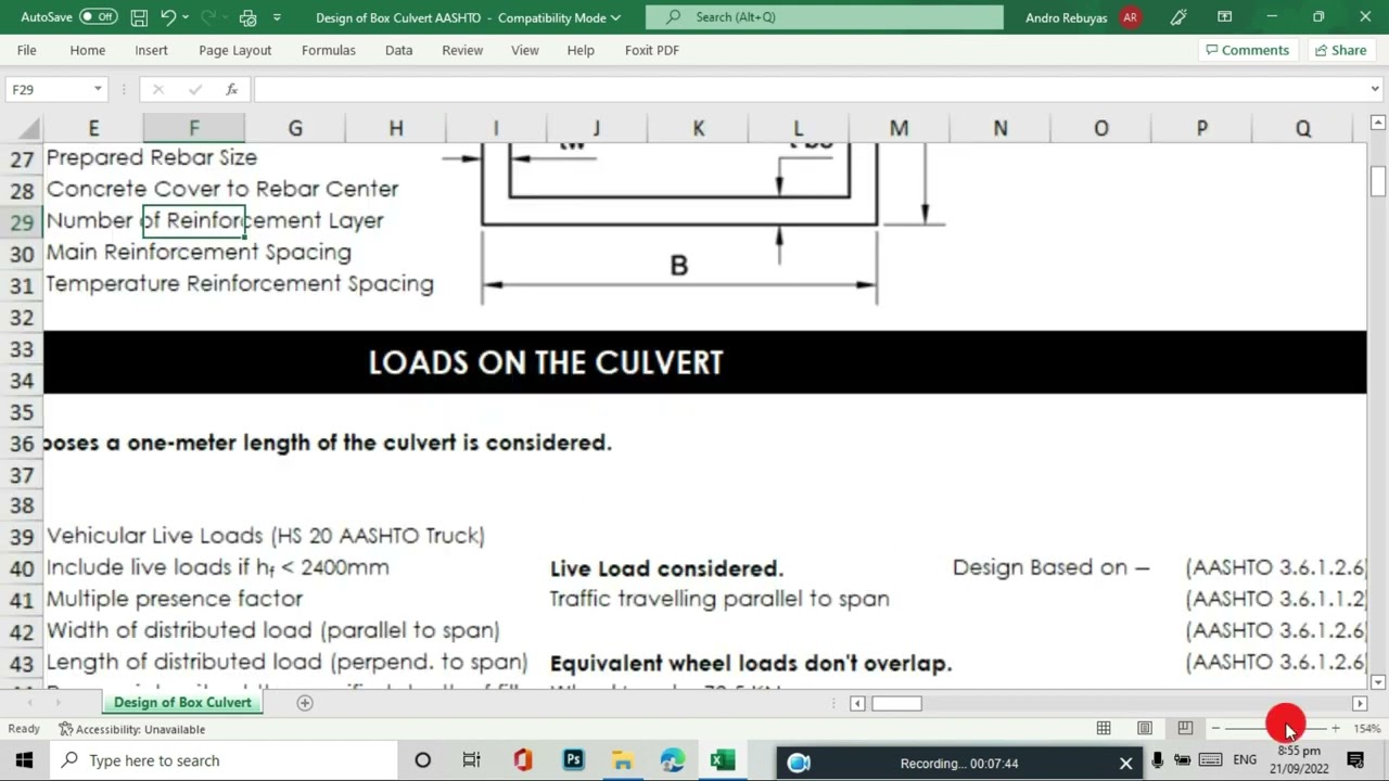 DESIGN OF REINFORCED CONCRETE BOX CULVERT (SINGLE CELL) BASED ON AASHTO