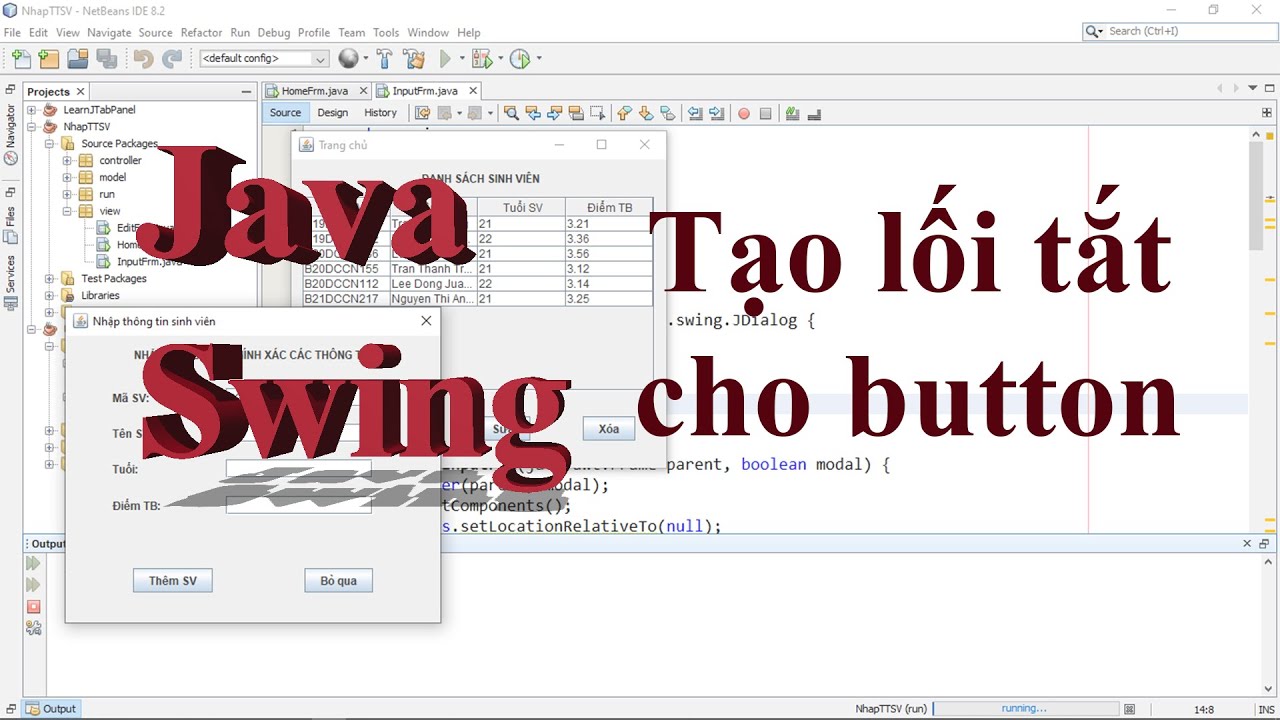 Java Swing 005: Thiết lập phím tắt và chú thích chức năng cho Button.