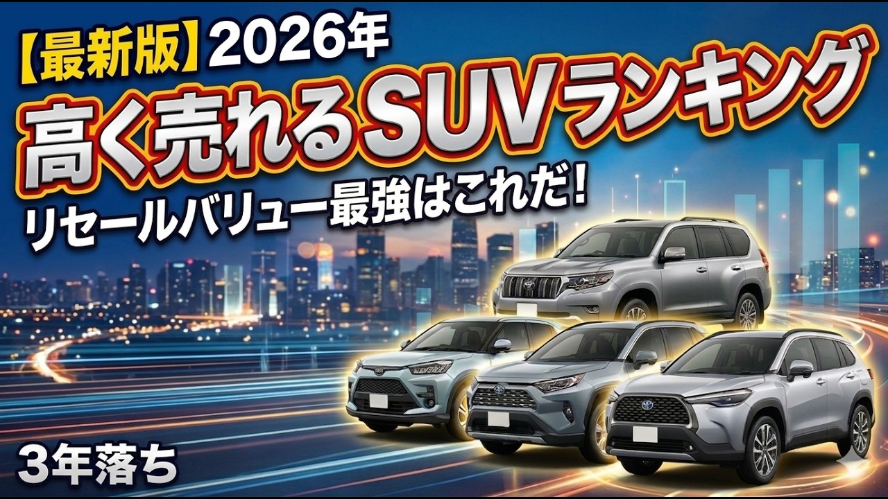 【2026年最新版!】高く売れるSUVランキング！3年落ちSUVで一番リセールバリューが高いのはどれだ？SUVのリセールバリューランキング令和8年