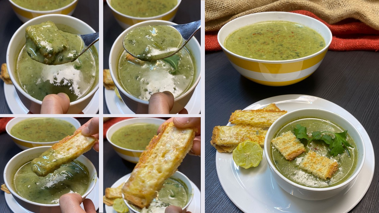 شوربة كريمي رائعه بدون كريما و لا قشطه و بمكون أساسي عطا طعم مميز و لون أخضر حلو