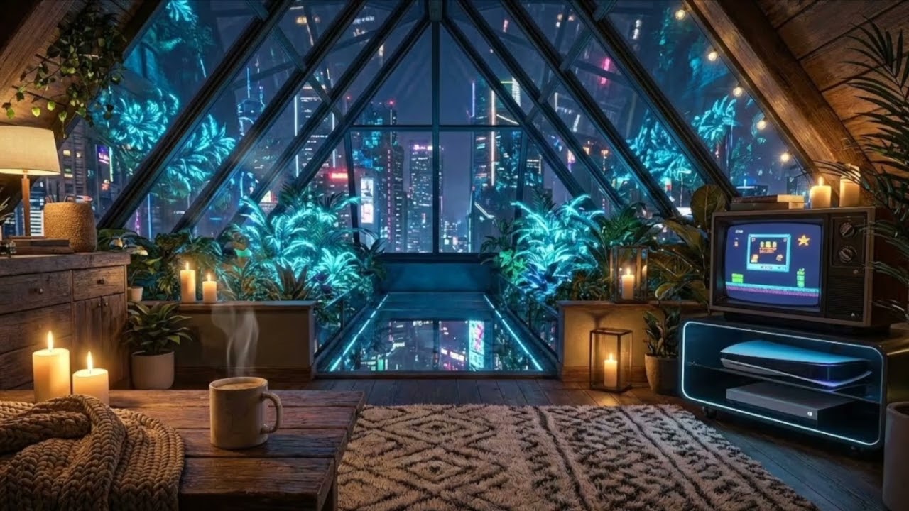 POV: taking shelter in greenhouse apartment in the sky (solarpunk lofi & rain sounds)