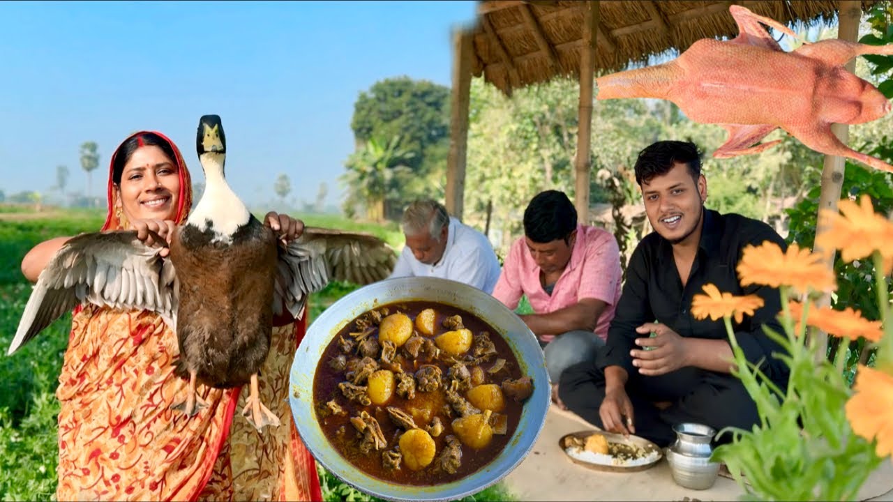 ক্ষেতের নতুন আলু আর গাছ থেকে কাটা চুই ঝাল দিয়ে হাঁসের মাংসের রান্না। #duck_curry_recipe