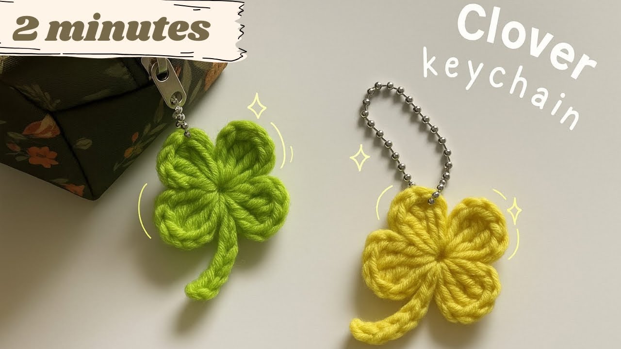 Crochet clover keychain turorial Il easy and quick | beginner friendly ✨