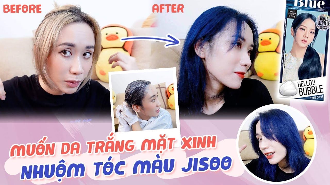 LẦN TỰ NHUỘM TÓC XANH DƯƠNG ĐỈNH CAO NHẤT 💙 DYED MY HAIR BLUE BLACKPINK HELLO BUBBLE | HƯƠNG WITCH