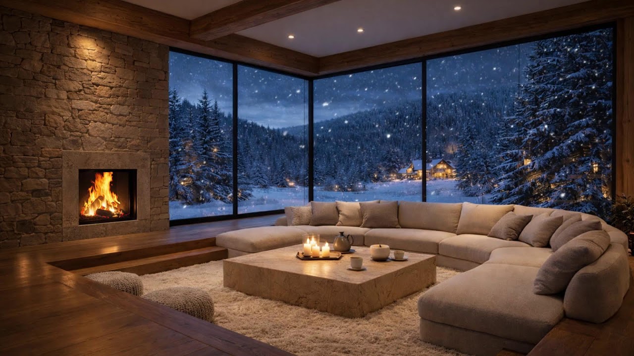 You Fell Asleep in a Quiet Winter Cabin  Cozy Fireplace Glow & Gentle Snowfall