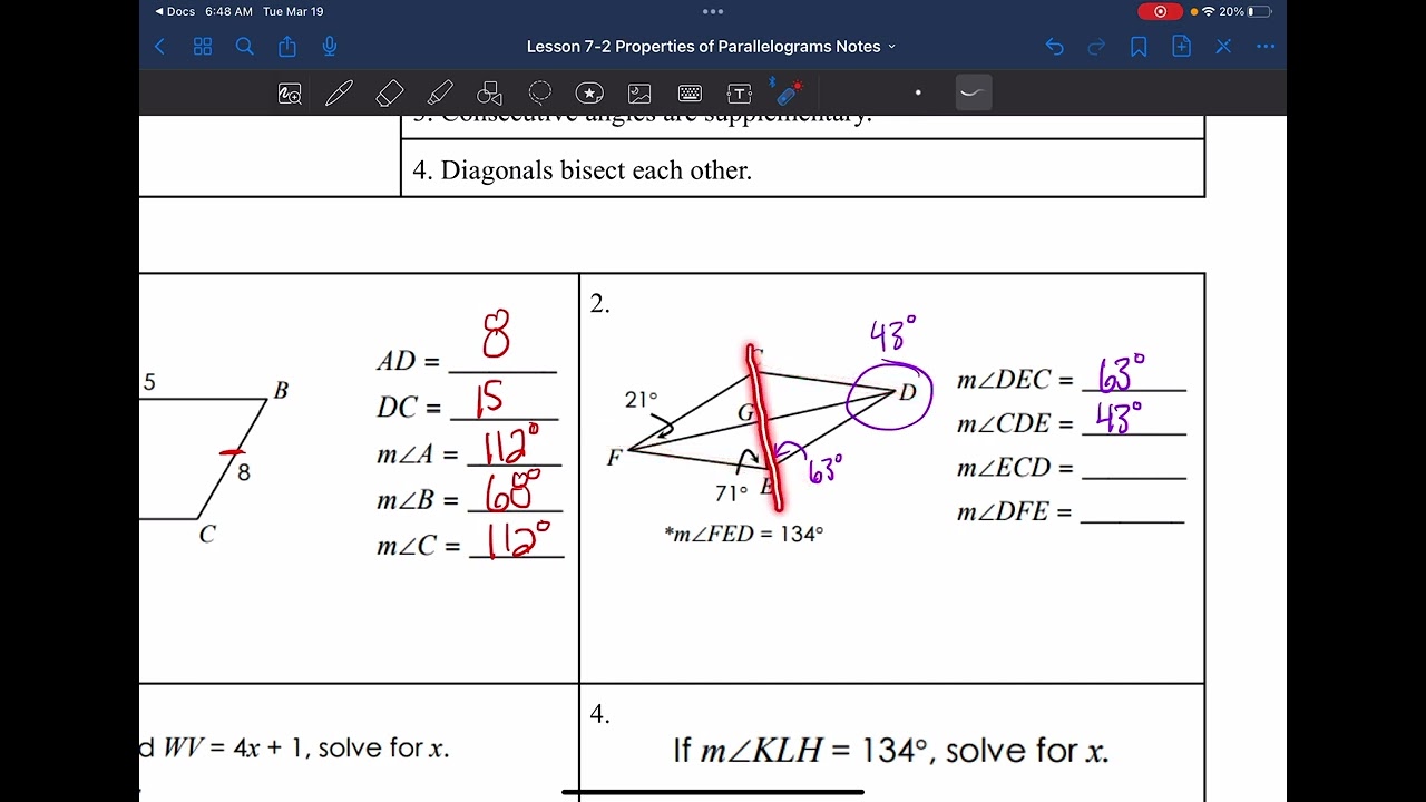 Lesson 7-2 Properties of Parallelograms