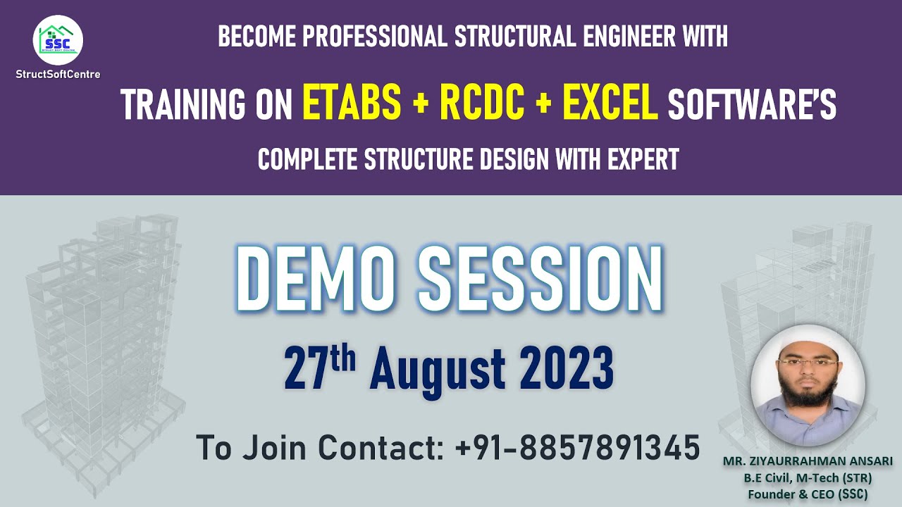 DEMO SESSION ETABS + RCDC + EXCEL (Batch-13) | 27th August 2023 | StructSoftCentre I Structural Engi
