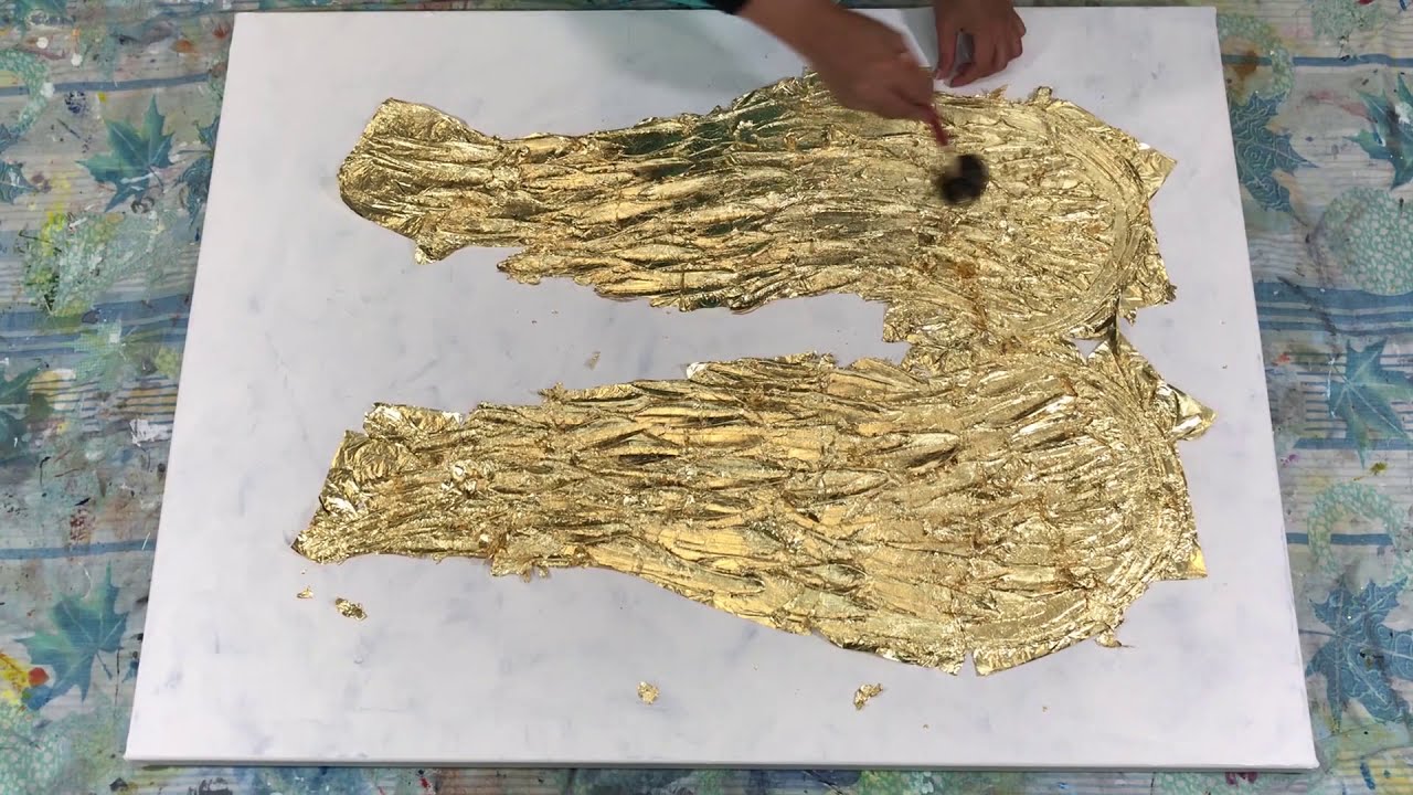 Beautiful textural Gold Leaf Angel Wings Painting / Metallic Gold/ Palette knife Impasto art