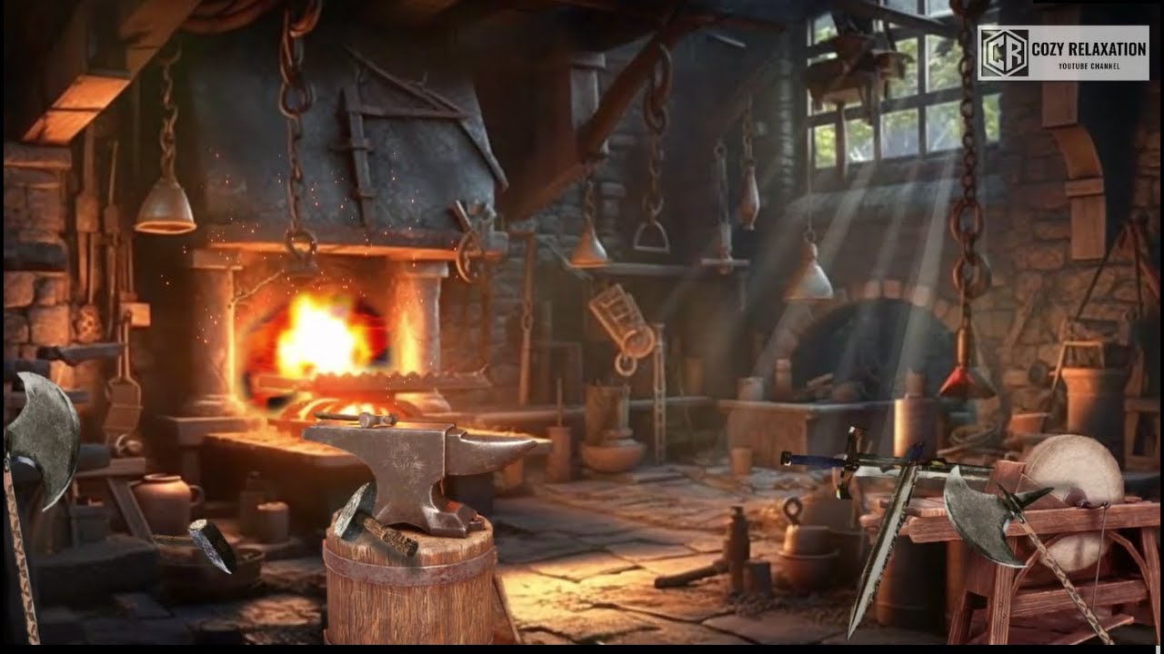 Journey to a Medieval Blacksmith Workshop | Relaxing Forge Sounds for Ultimate Serenity