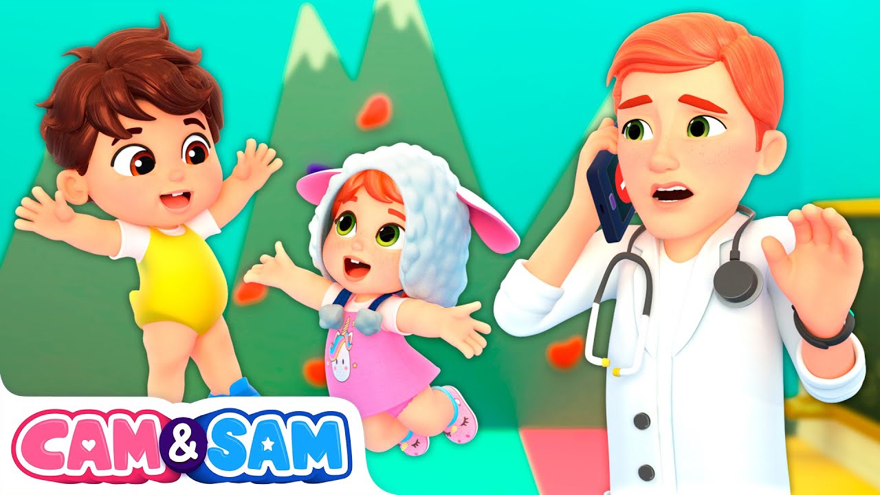 🐮Cinco Animalitos Saltando en la Cama 🐔 Canciones para Niños | Cam & Sam en Español