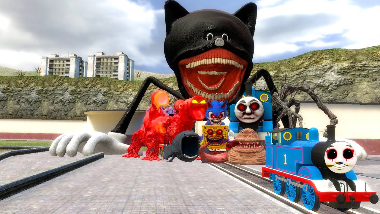 Building a Thomas Train Chased By Cursed Thomas,  Cartoon Cat Tapes and Friends in Garry's Mod!!