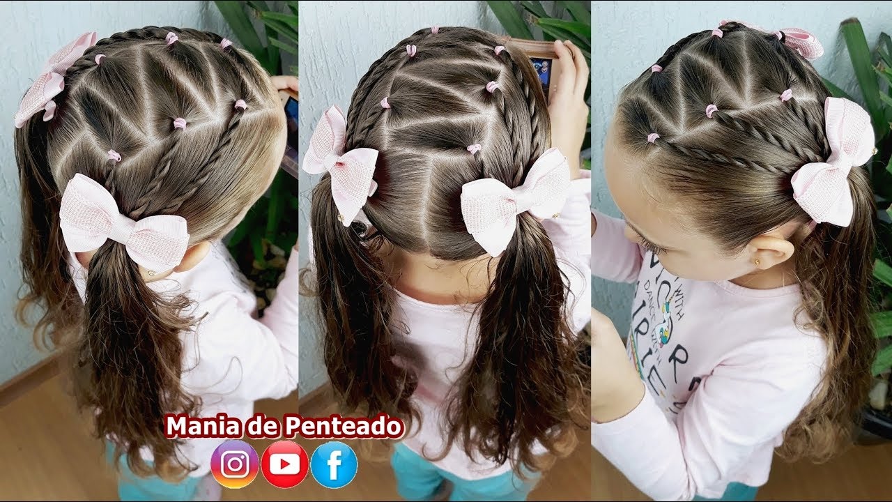 Penteado Infantil em triângulos com Maria Chiquinha | Ponytails hairstyle with rubber band for girls