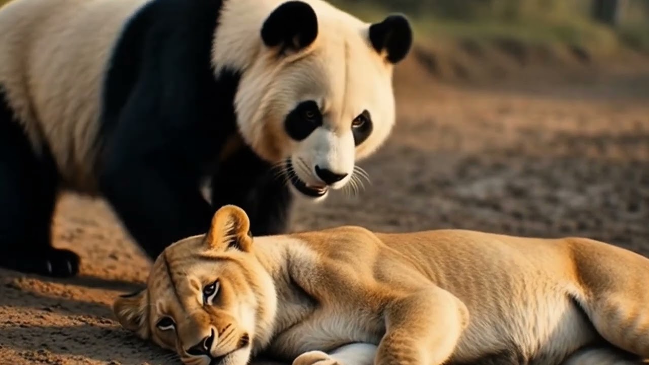 The Brave Panda Who Saved a Lion Mother and Her Cub #cartoon #animals #panda