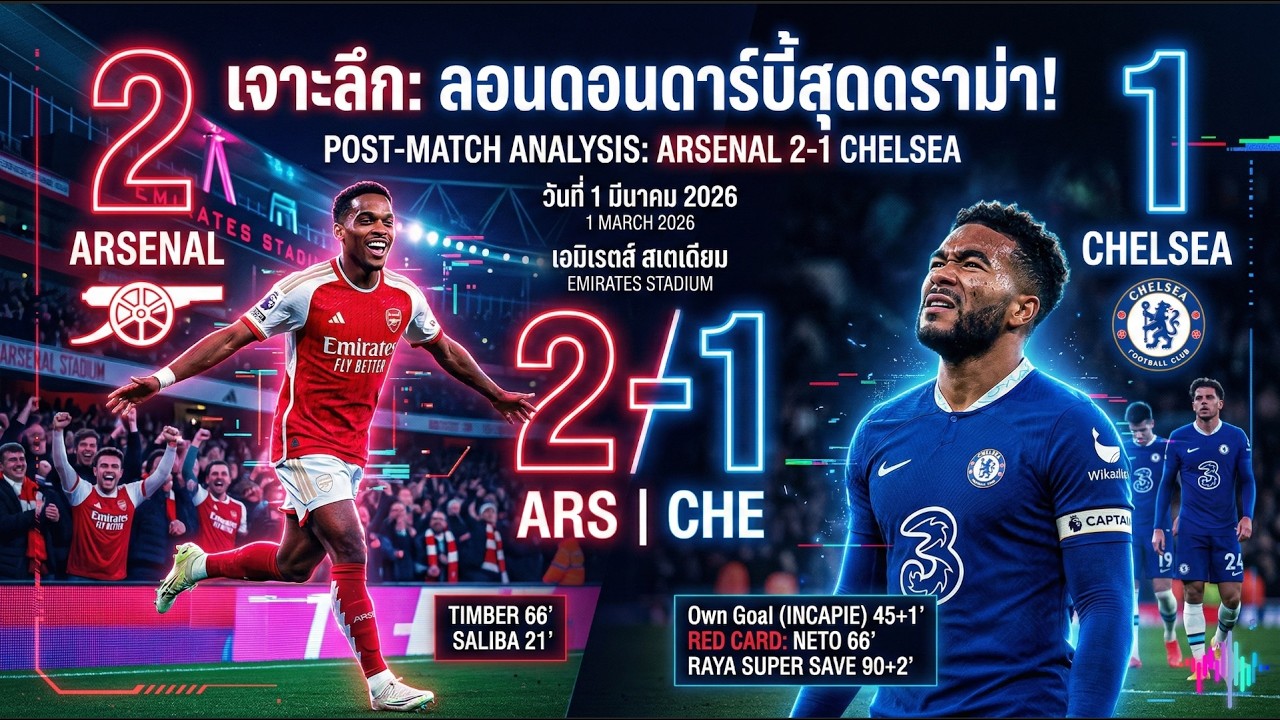 🔴 ดราม่าท้ายเกม! เจาะลึก อาร์เซน่อล 2-1 เชลซี | ปืนใหญ่โชว์คลาสแชมป์, ใบแดงเปลี่ยนเกม! 🔥