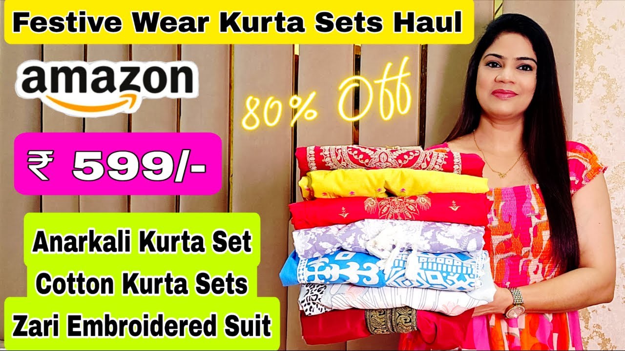 Amazon Festive Wear Kurta Sets Haul,Zari Work,Embroidered,Anarkali,Cotton Kurta Set,Rajni Style Tips