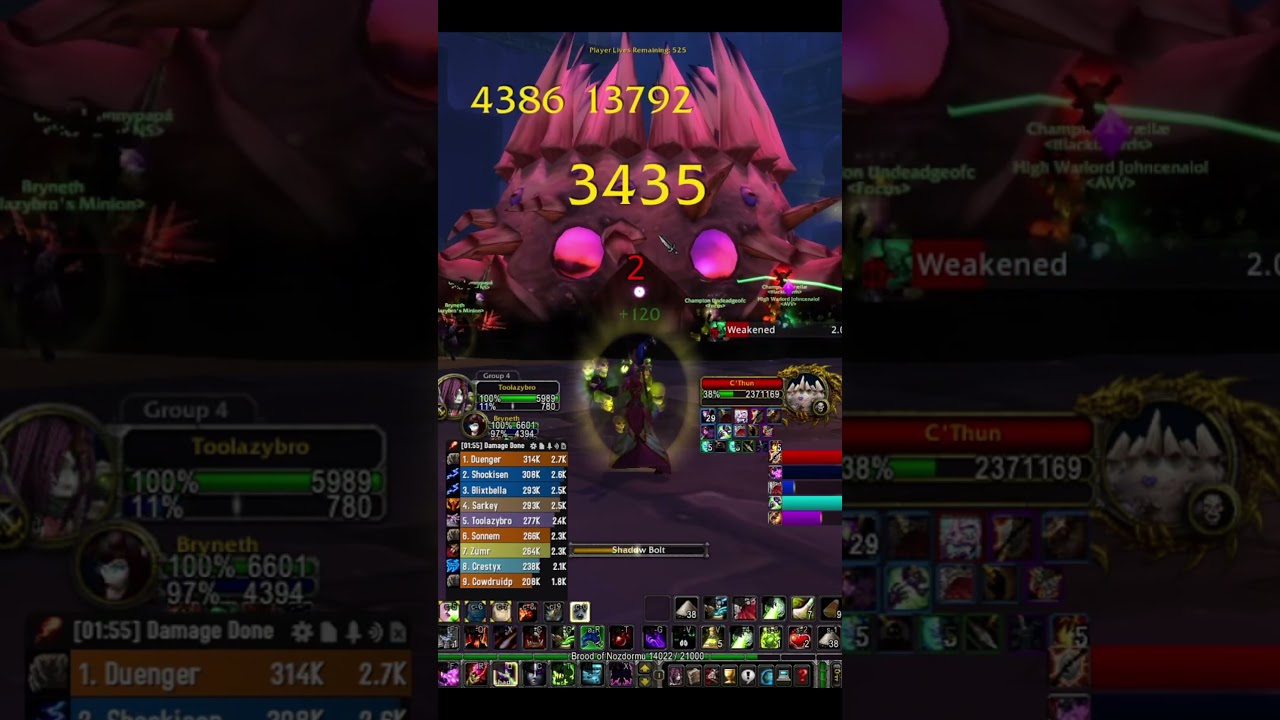 SoD AQ40 Cthun Boss CRIT COMBO two Affli Warlock WoW Classic #shorts #short #shortvideo #fyp #pve