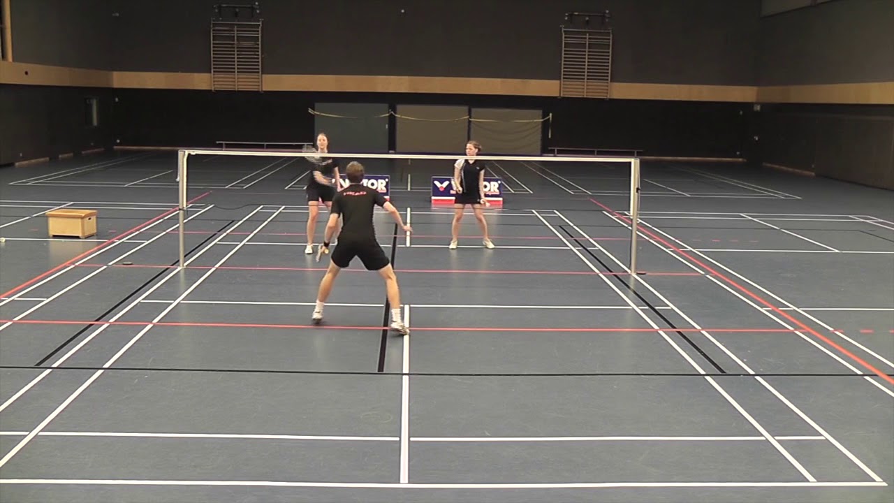 Badminton Übung: Doppel 1 vs 2 am Netz Fallende Bälle (Badminton Exercise: Singles Neutralization)