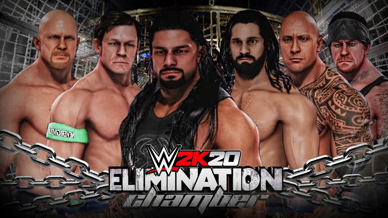 WWE 2K20 Elimination Chamber Roman Reigns vs Cena vs Rollins vs Rock vs Taker vs Stone Cold!