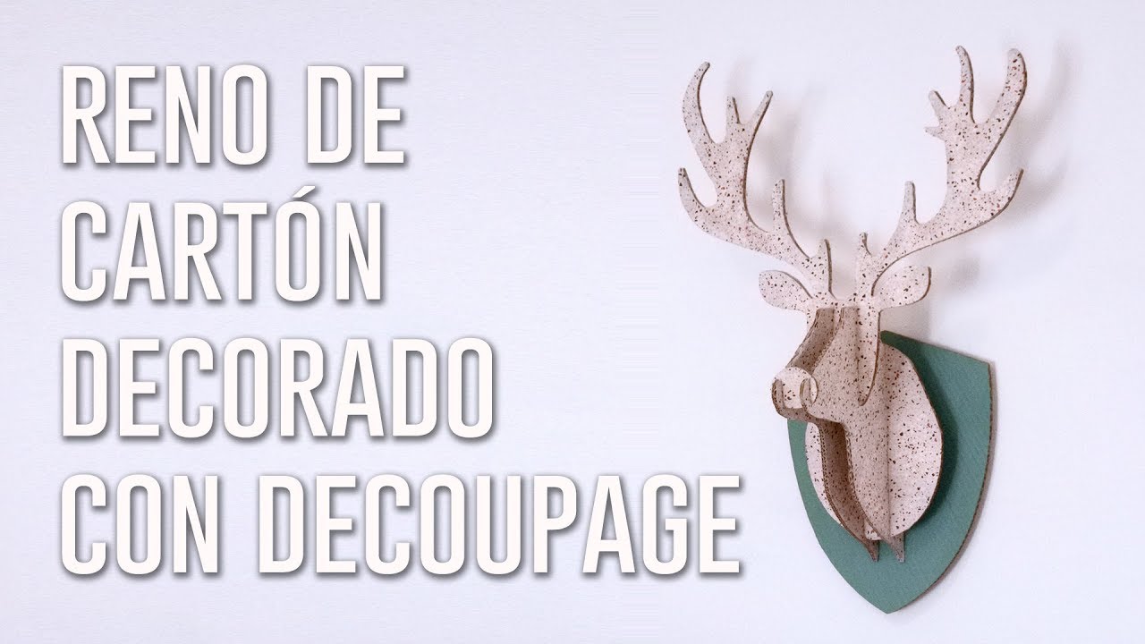 Reno de cartón decorado con decoupage