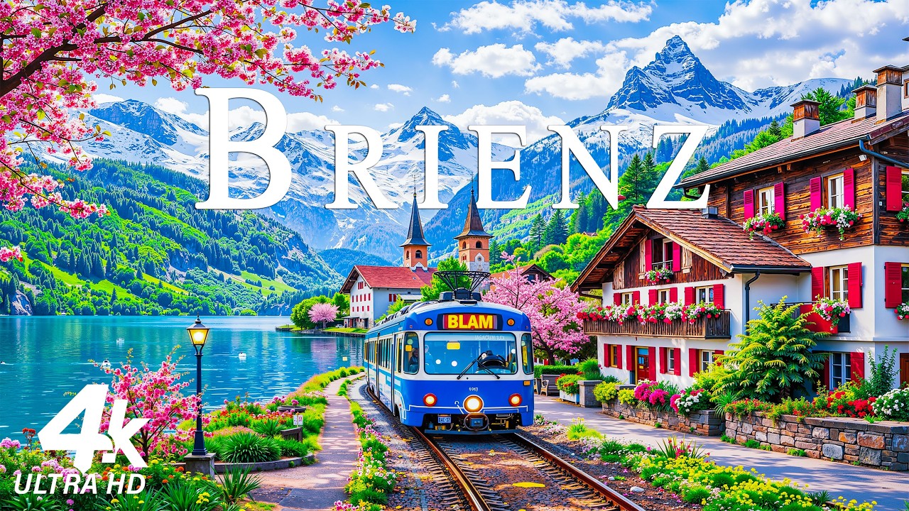 Бриенц весной, 4K 🌷 Бирюзовые виды на озеро и цветущая красота берега озера