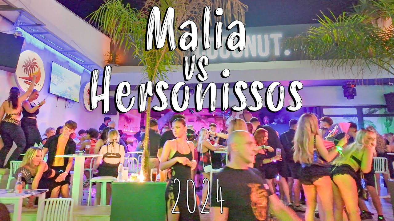Malia vs Hersonissos, which one wild party place, walking tour 4k, Greece 2024, Kreta