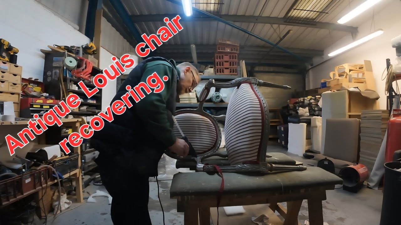 Antique Louis chair recovering.