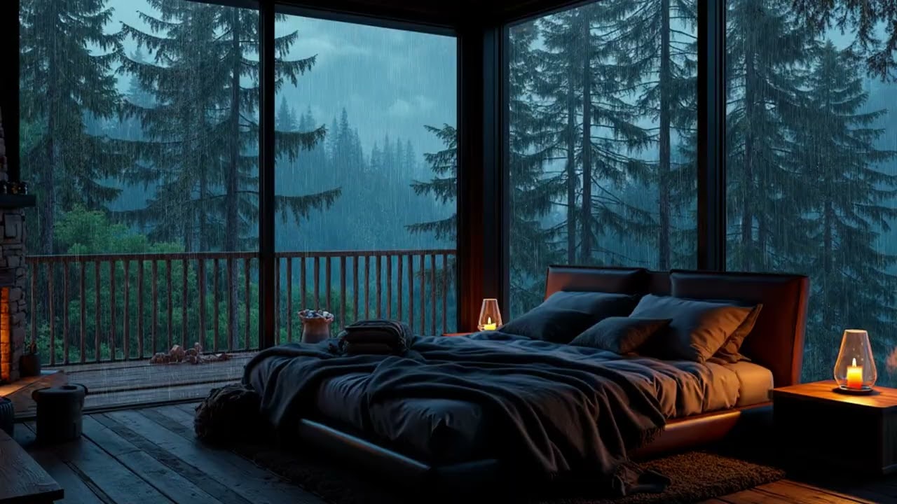 Forest Balcony Rain Piano | Gentle Night Piano Ambience for Deep Sleep and Mental Calm