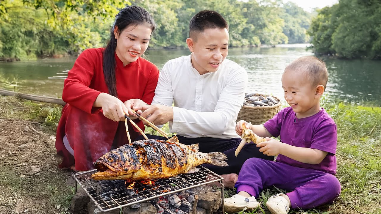 How to Cook a Giant Grilled Fish by the River with My Family – I Love My Family