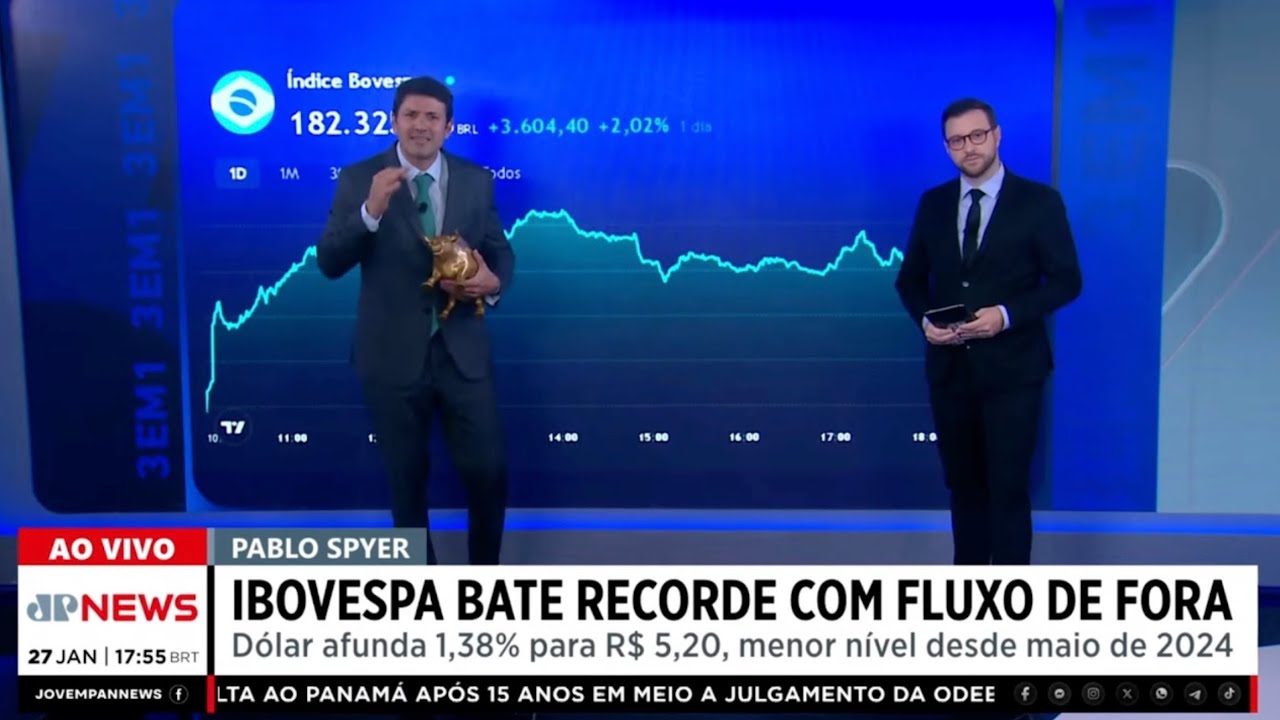 Ibovespa bate recorde, sobe 1,79% e d&oacute;lar cai a R$5,20: Fechamento Touro de Ouro