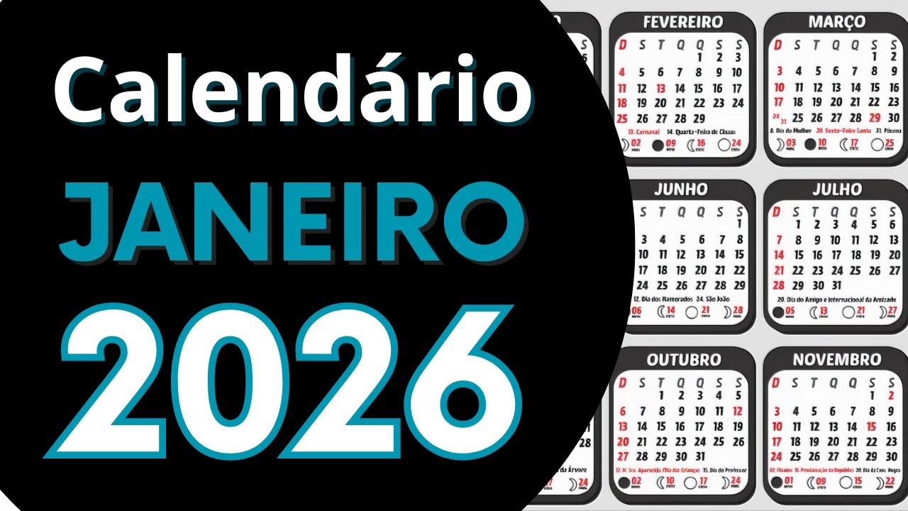 Calend&aacute;rio JANEIRO 2026 📆 Feriados, Fases da Lua e Datas Importantes
