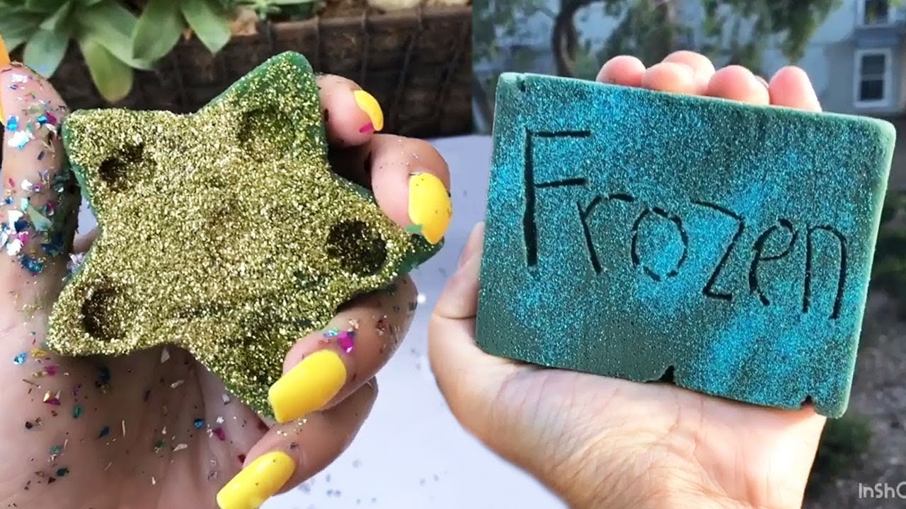 CRUSHING WET VS DRY FLORAL FOAM AND GUESS THE COLOR GLITTER FOAM SATISFYING ASMR P4