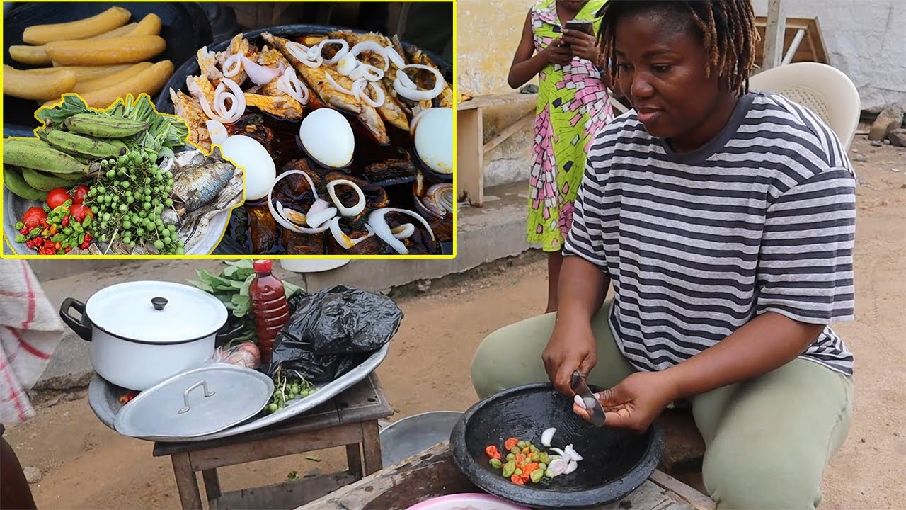 AFRICAN Ghanaian Cooking !!Taro leaves stew, Kontomire and plantain AMPESI in West  Africa