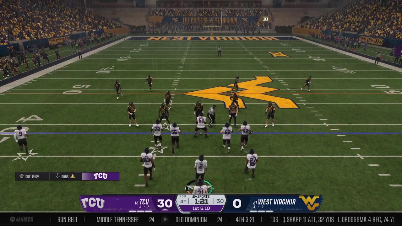 EA College Football 26 Sooner Magic Dynasty 2031 Week 5 TCU @ West Virginia