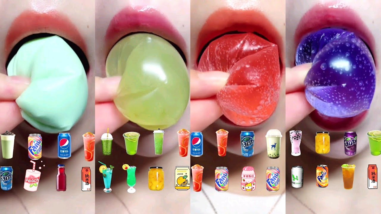 asmr VARIOUS COLOURING SOFT SODA DRINKS 🧋🧃🥛🍹 MOZITO BOBA TEA JUICE DRINKING 이모지 먹방 satisfying sounds