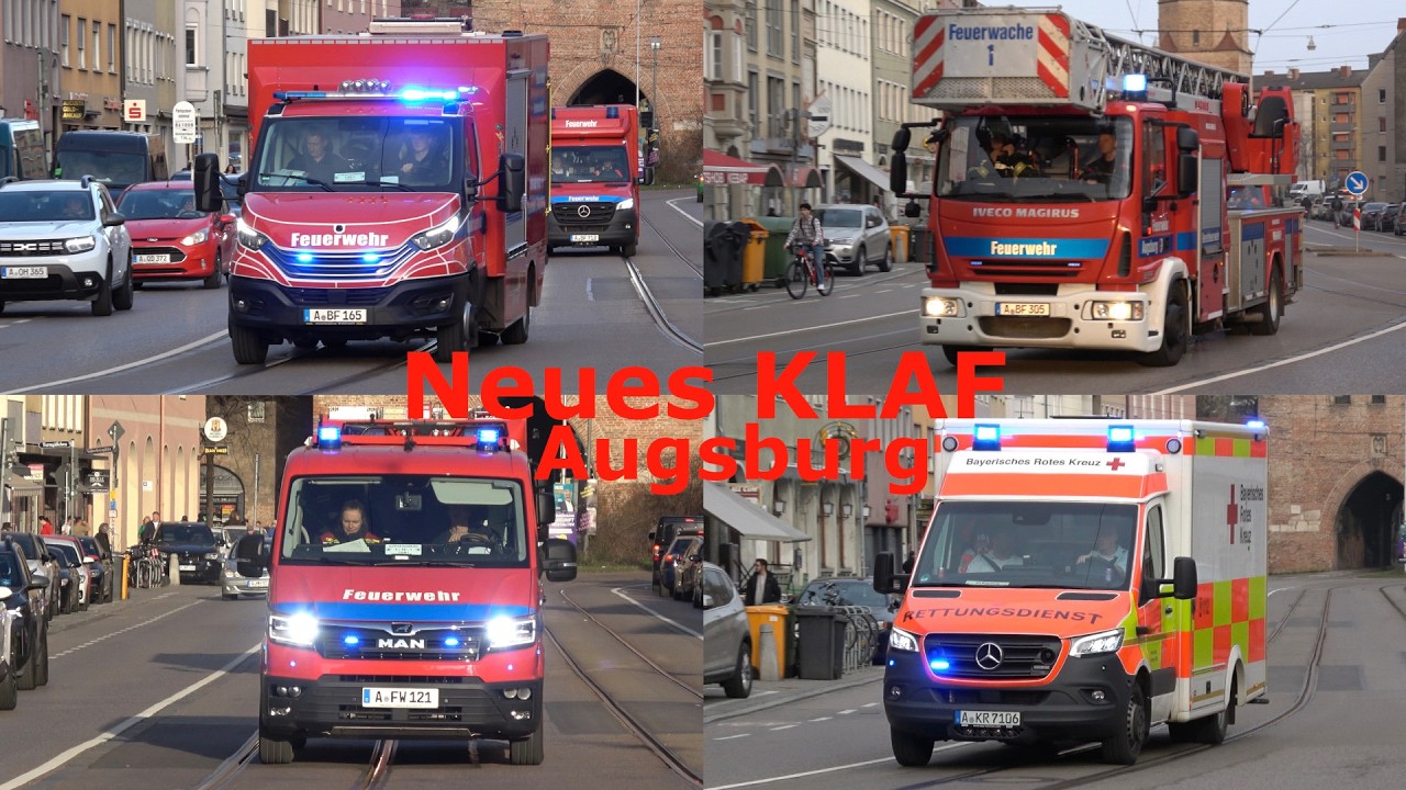 [Neues e-KLAF] Springlicht | Einsatzfahrten von BF, RD und Polizei Augsburg