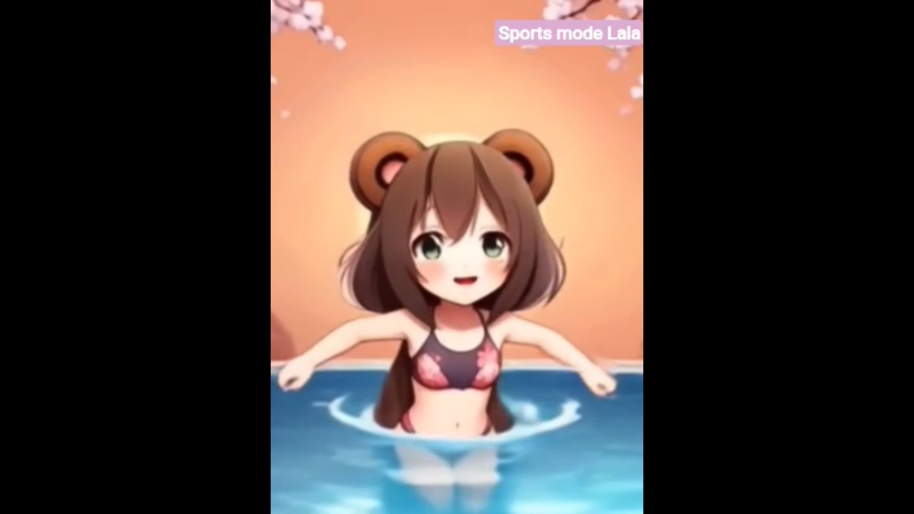 Lala, cute Tanuki girl swimming freestyle + water splash asmr (3d anime AI generated)