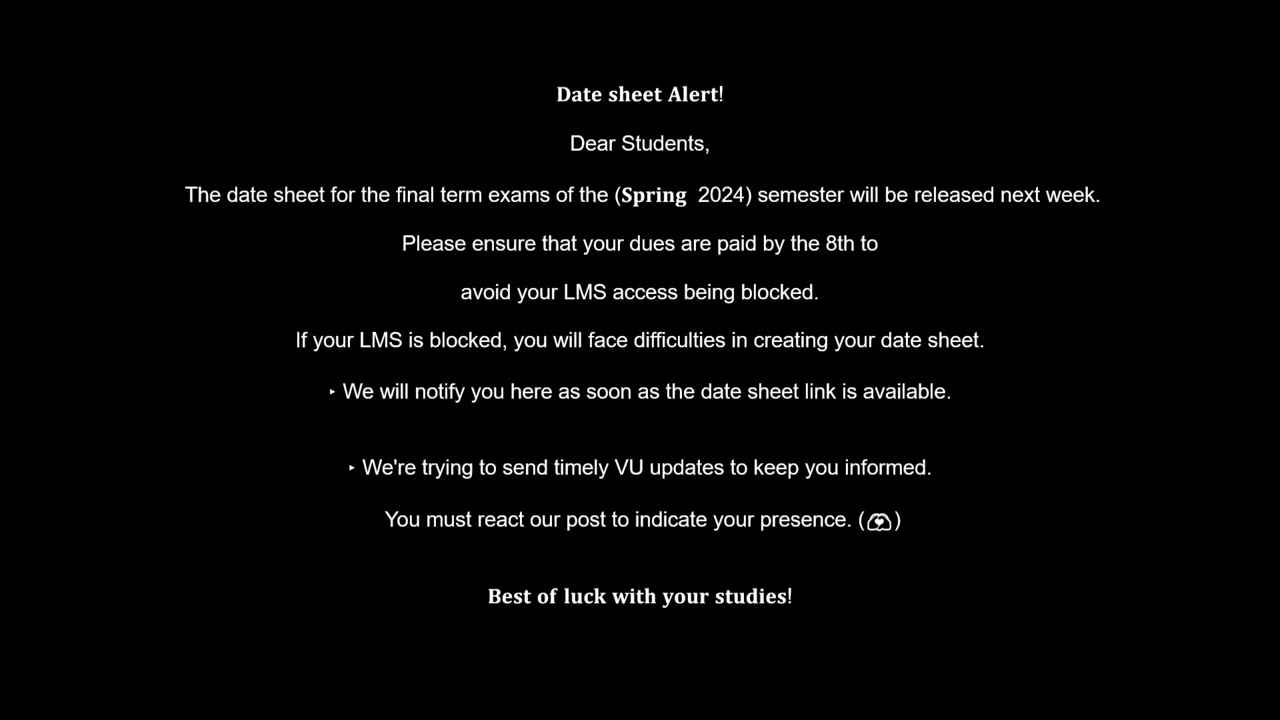 Datasheet Alert: VU Final Term Datasheet Spring 2024.