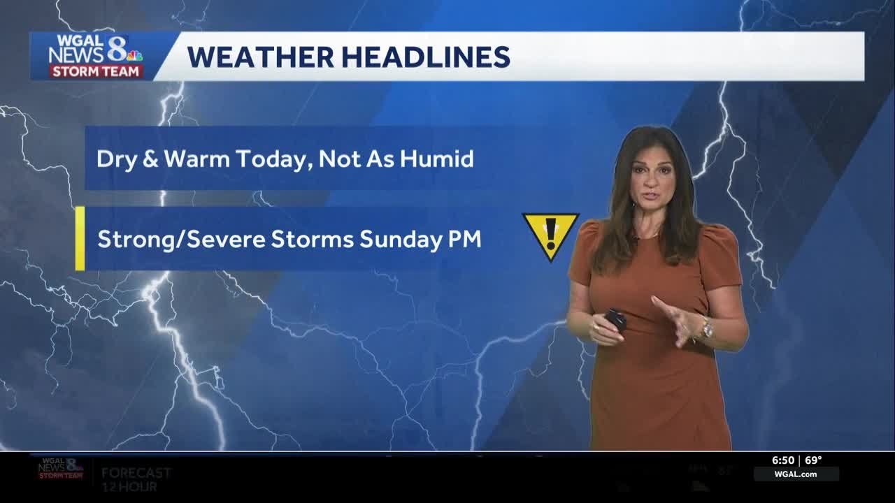 Dry & less humid today, storms return Sunday in south-central PA.