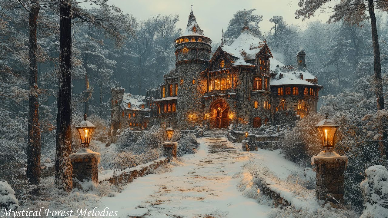 Enchanted Forest - Celtic Music - Fantasy Cottage in the Middle of the Forest in a Snowy
