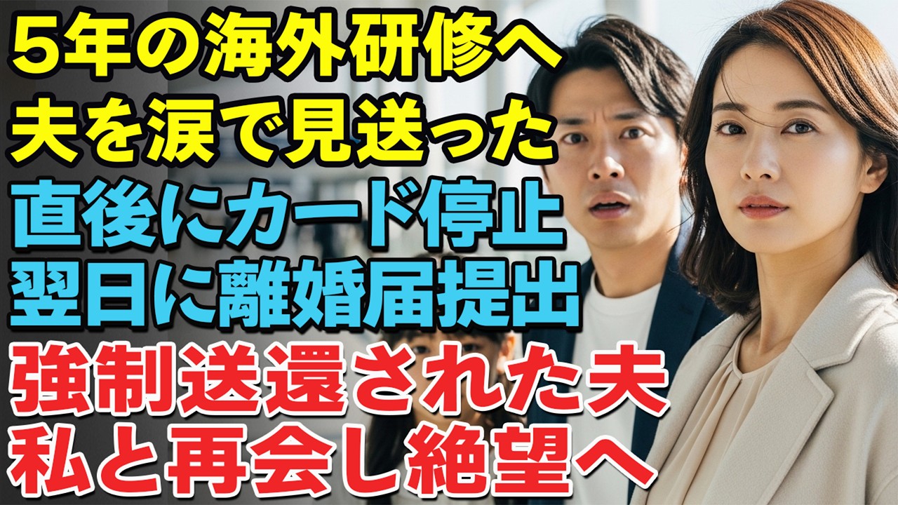 「5年の海外研修だ」と夫を涙で見送った直後、家族カードを即停止。翌日離婚届提出。後に犯罪者として強制送還された彼は、私の顔を見て凍りついた…
